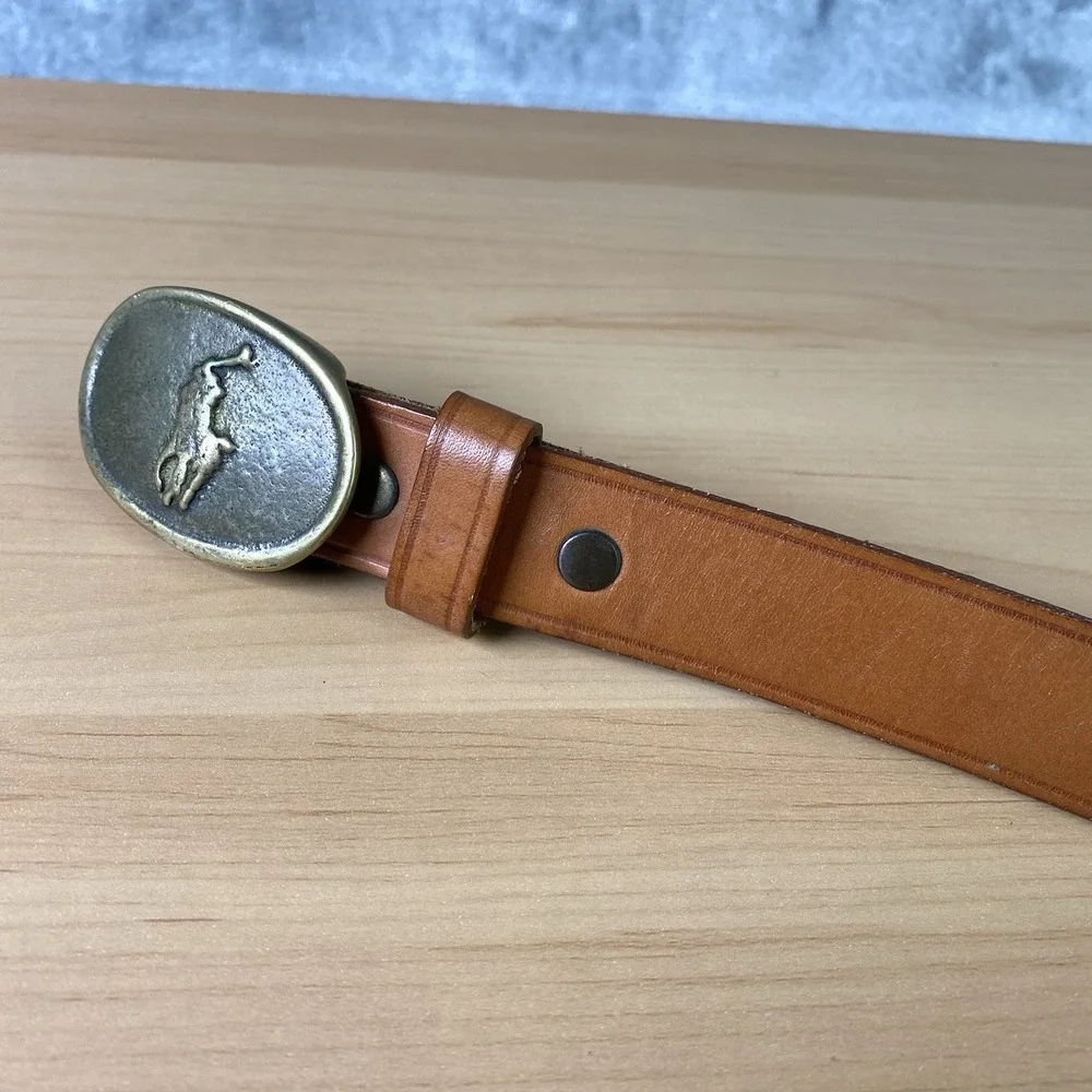 Vintage Polo Ralph Lauren Belt‎ Mens Size 36 Brown Leather Brass Pony Buckle 70s
